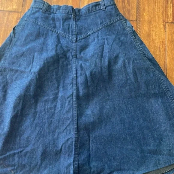 Vintage Chatts Island midi pleated blue denim jean flare skirt size 10 - Picture 5 of 13